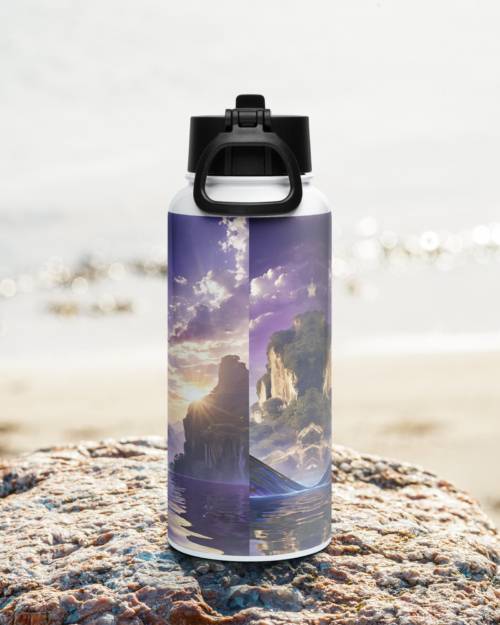 Onegodian Genesis 1:1-2: Design 01 – Stainless steel water bottle with a straw lid