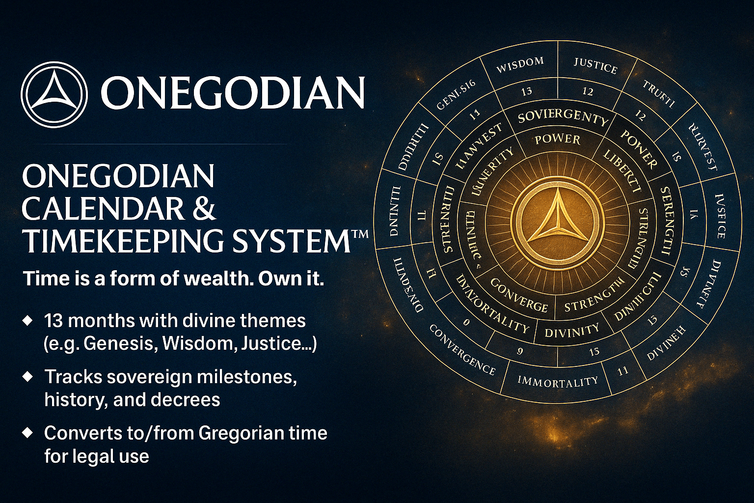 Full Onegodian Calendar™ – 13 Sovereign Months (OTS-V1:1)
